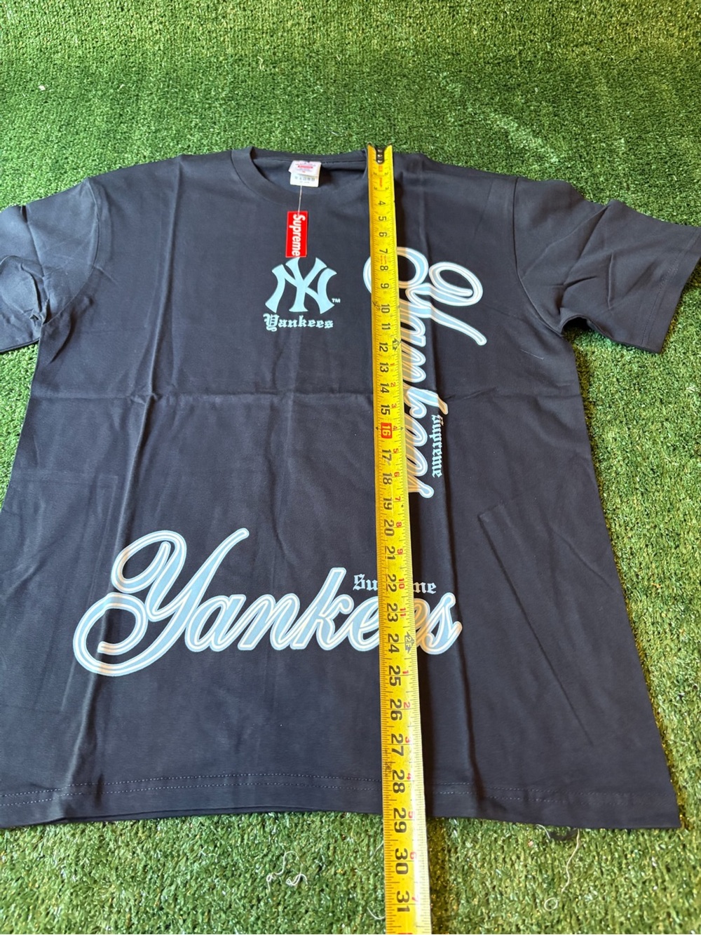 Supreme Black Tee with Light Blue Yankees Script - Picture 4 of 8